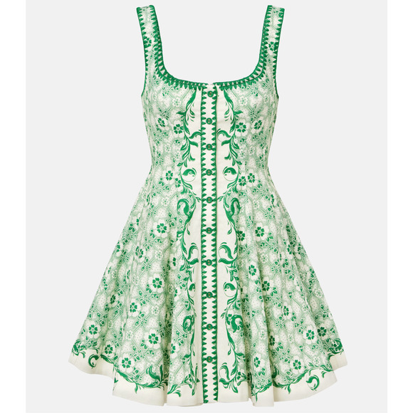 Alemais Olive printed linen and cotton minidress US 4 - Picture 1 of 7